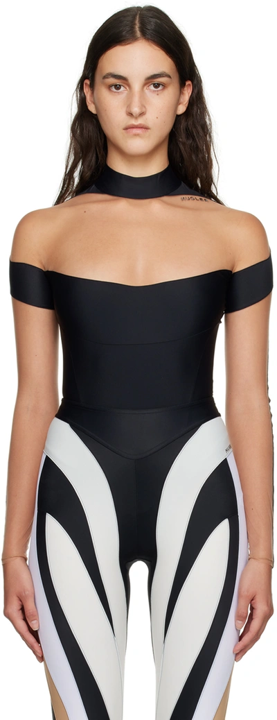 Mugler Black Paneled Bodysuit In B99n1 Black/nude01