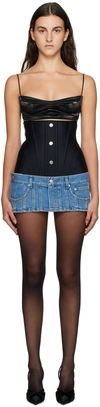 MUGLER BLACK & BLUE PANELED DENIM MINISKIRT