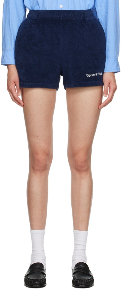 Sporty And Rich Ny Tennis Club Terry Cotton Shorts In Navy