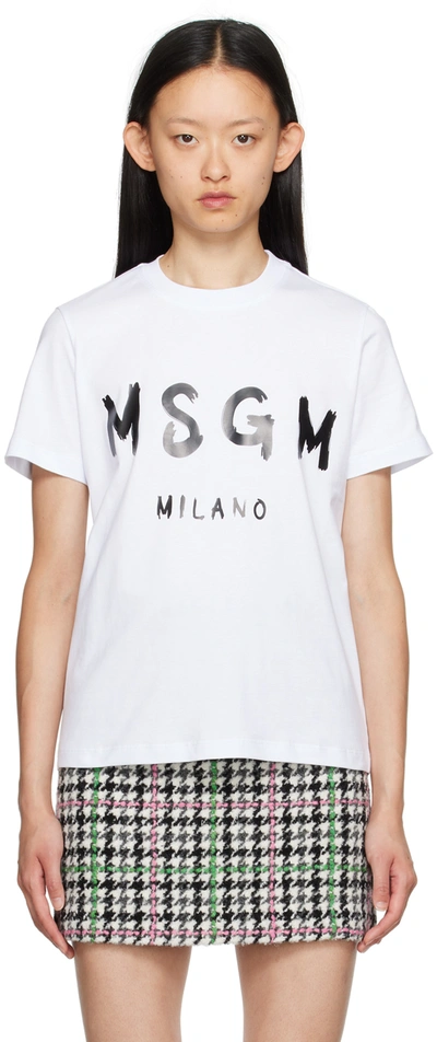Msgm White Printed T-shirt In 01 Optical White