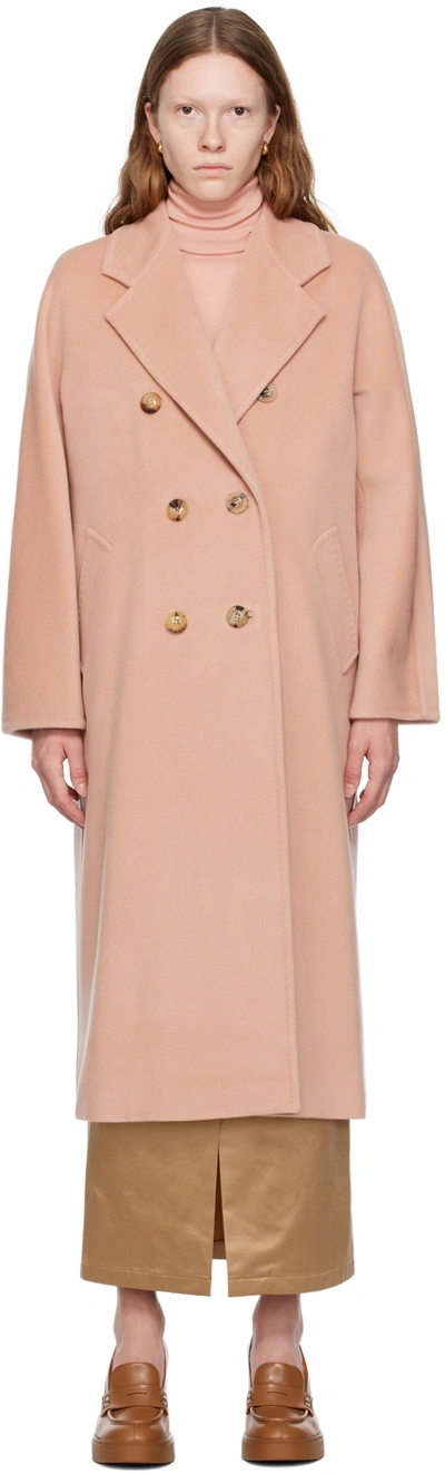 Max Mara Madame Double Breasted Wool Long Coat In Pink