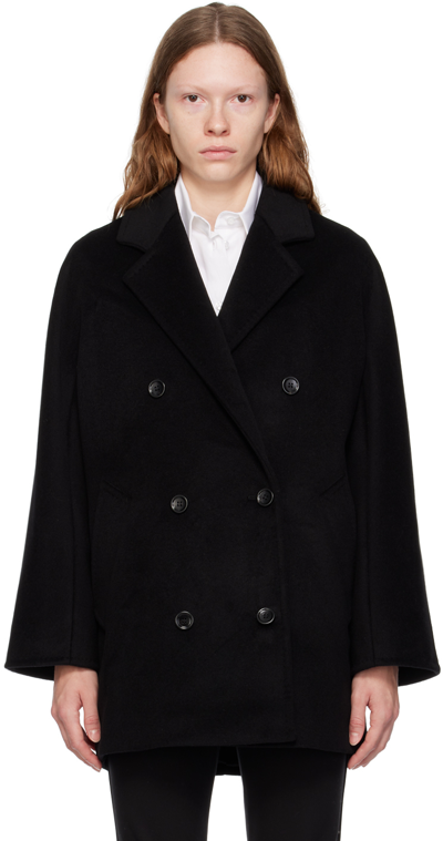 Max Mara Rebus Wool Double-breasted Short Coat In Nero