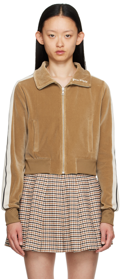 Palm Angels Side-stripe Velvet Track Jacket In Beige