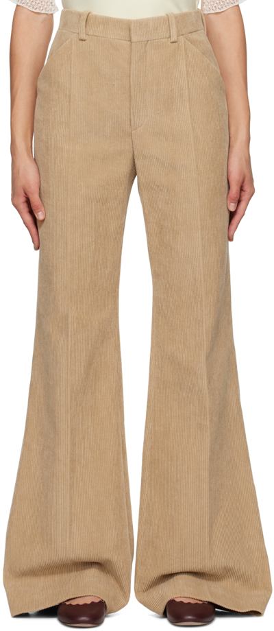 Chloé Beige Creased Trousers In 278 Pearl Beige