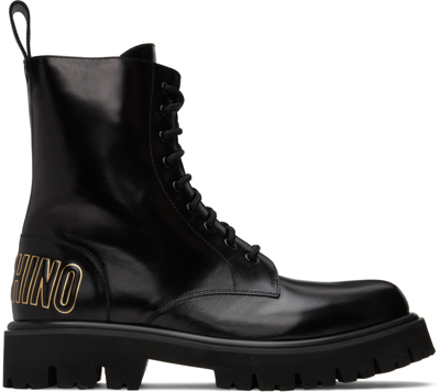 Moschino Black Combat Boots In 000 * Nero