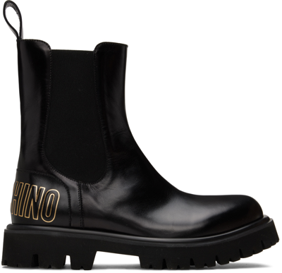 Moschino Black Combat Chelsea Boots In 000 * Nero