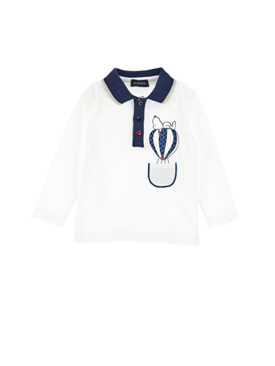 Monnalisa Babies'   Snoopy Cotton Polo Shirt In Cream + Navy Blue