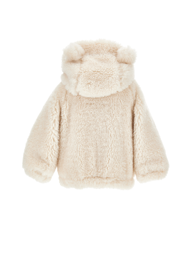 Monnalisa Kids'   Plush Jacket With Hood In Ecru