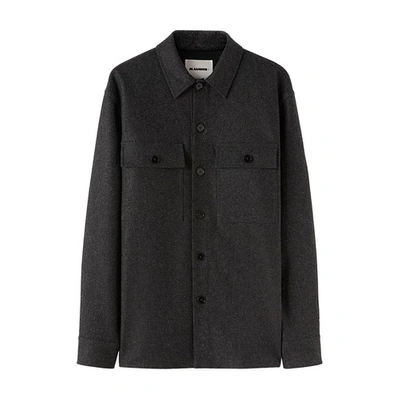 Jil Sander Virgin Wool Flannel Shirt Jacket In Grey