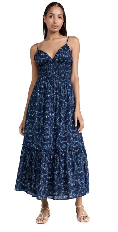 Hill House Home The Dottie Nap Dress Navy Charm Scallop M In Navy Charm Scallop