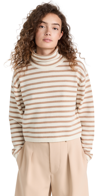 Theory Striped Crop Turtleneck In Felted Wool-cashmere In Ivory/palomino