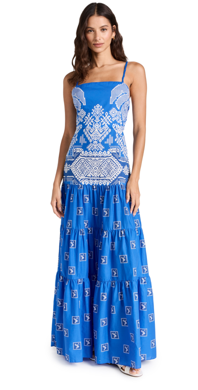 Johanna Ortiz Amancay Cotton Maxi Dress In Blue