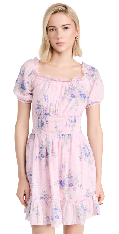 Loveshackfancy Smocked Floral Puff-sleeve Mini Dress In Purple