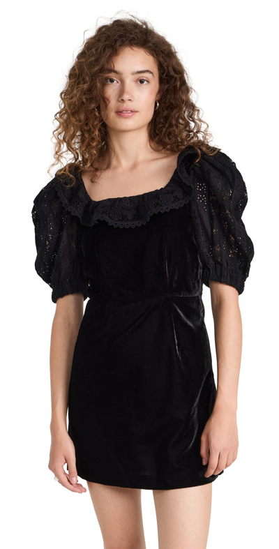 Sea Eliana Embroidery Puff Sleeve Dress In Black