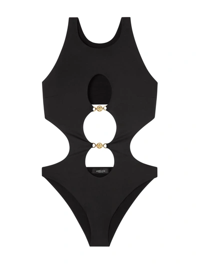 Versace Swim One-piece Lycra Vita Recycled Greek Chain In Black