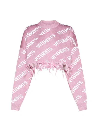 Vetements Monogram Cropped Sweater In Baby Pink White