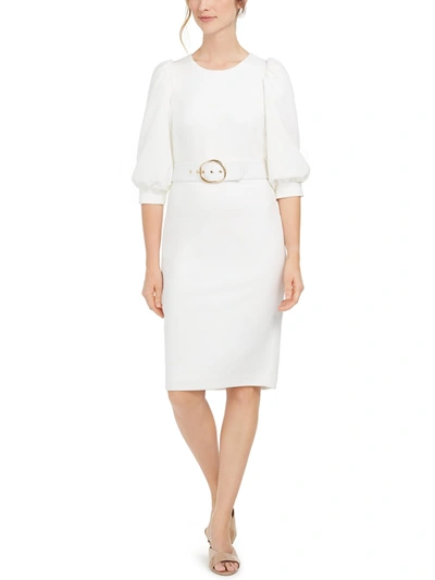 Calvin Klein Womens Knit Balloon Sleeves Sheath Dress In White
