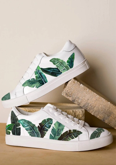 Alepel Women's Green Palm Sneakers In White In Multi