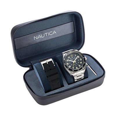 Nautica Mens Key Biscane 3-hand Watch Box Set In Black