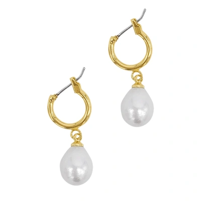 ADORNIA PEARL HUGGIE DROP EARRINGS GOLD