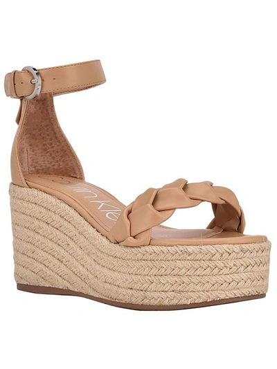 Calvin Klein Thea Womens Faux Leather Sandal Wedge Heels In Beige