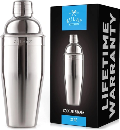 Zulay Kitchen Cocktail Shaker With Built-in Strainer For Bartending & Homebars (24oz) In Silver