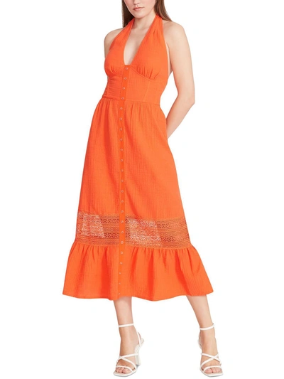 Betsey Johnson Womens Halter Crochet Trim Maxi Dress In Orange