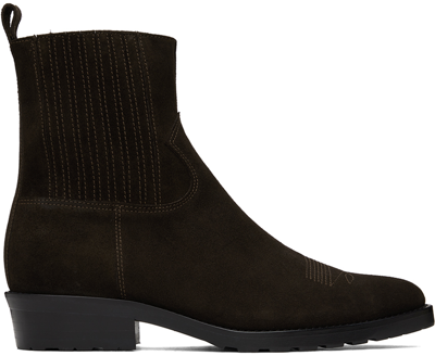 Toga Virilis Ssense Exclusive Brown Embroidered Chelsea Boots In Dark Brown Suede
