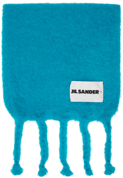 Jil Sander Logo-patch Chunky-knit Scarf In Blau