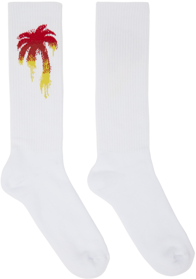 Palm Angels Gradient Palm Socks In White Red