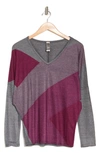 Go Couture V-neck Asymmetric Long Sleeve T-shirt In Grey/purple