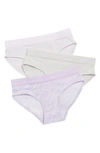 Calvin Klein Kids' Assorted 3-pack Bikini Briefs In Amethyst Line/lunar Grey/lilac
