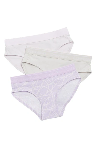 Calvin Klein Kids' Assorted 3-pack Bikini Briefs In Amethyst Line/lunar Grey/lilac