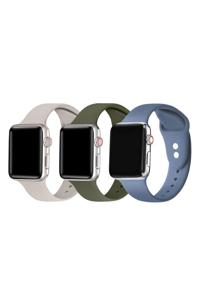 The Posh Tech Assorted 3-pack Silicone Apple Watch® Watchbands In Starburst/ Olive/ Alaskan Blue