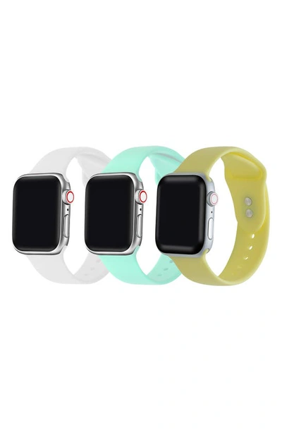 The Posh Tech Assorted 3-pack Silicone Apple Watch® Watchbands In White/ Mint/ Yellow