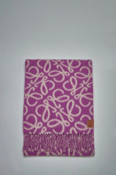 Loewe Multicolor Anagram Lines Wool-blend Scarf In Violet