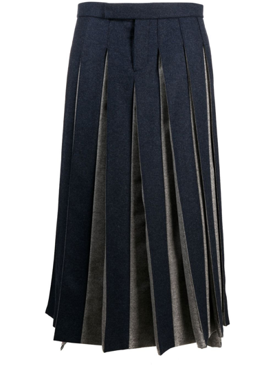 Thom Browne Two-tone Pleated Maxi Skirt In Blue