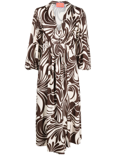 La Doublej Magnifico Printed Silk-twill Maxi Dress In Brown