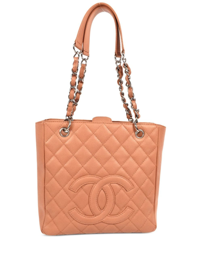 Pre-owned Chanel 2008 Petite Shopping Tote Bag In Orange