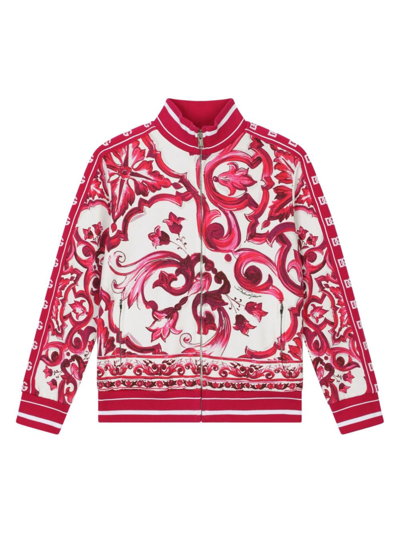Dolce & Gabbana Kids' Majolica-print Bomber Jacket In Pink