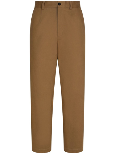 Dolce & Gabbana Straight-leg Cotton Trousers In Brown