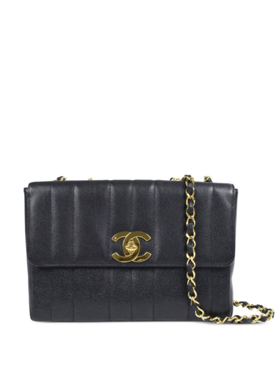 Pre-owned Chanel 1995 Jumbo Mademoiselle Quilt Classic Flap Shoulder Bag In Black