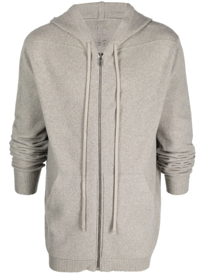 Rick Owens Zip-up Drawstring Hoodie In Grey