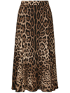 Dolce & Gabbana Leopard-print Stretch-crepe Midi Skirt In Brown
