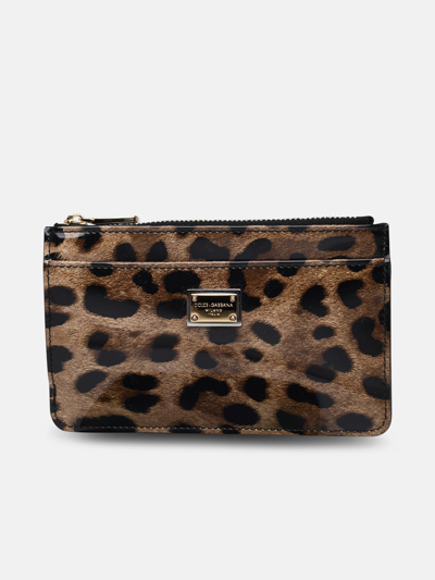 Dolce & Gabbana Leopard Print Glossy Leather Wallet In Multi