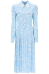 Alessandra Rich Button-embellished Printed Pleated Silk Midi Dress In Blue