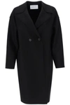 Harris Wharf London Black Double-breasted Coat With Dropped Shoulders In Wool Woman In Black