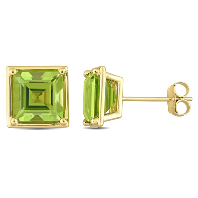 Amour 3 1/2 Ct Tgw Square Peridot Stud Earrings In 14k Yellow Gold