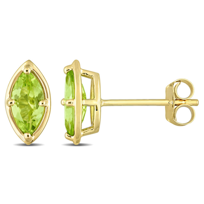 Amour 4/5 Ct Tgw Marquise Peridot Stud Earrings In 14k Yellow Gold