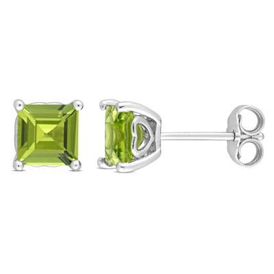 Amour 2 3/8 Ct Tgw Square Peridot Stud Earrings In Sterling Silver In White